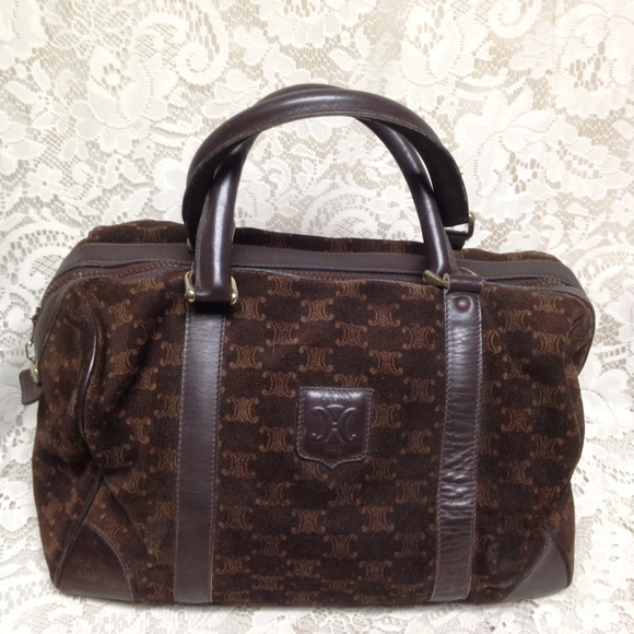 Vintage, Celine Brown Suede Boston Style Handbag - Picture 1 of 8